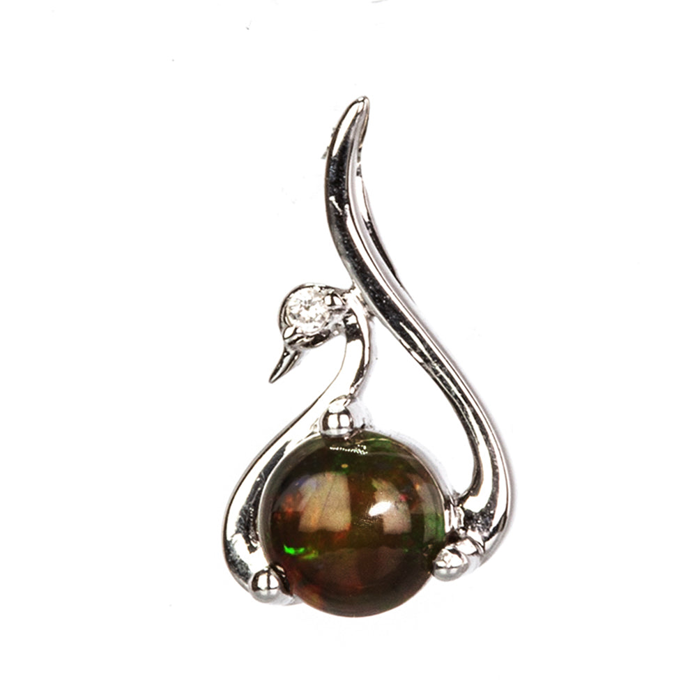 Silberanhänger mit mitternachtsschwarzem äthiopischen Opal aus Lega Dembi und weißem Topas 1 