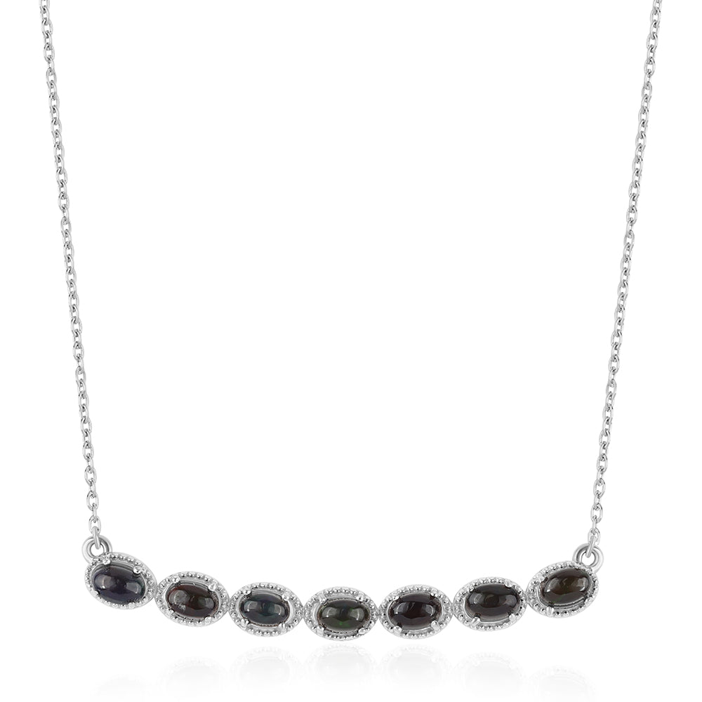 Silberhalskette mit mitternachtsschwarzem äthiopischen Opal aus Lega Dembi 1 