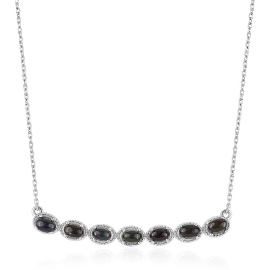 Silberhalskette mit mitternachtsschwarzem äthiopischen Opal aus Lega Dembi