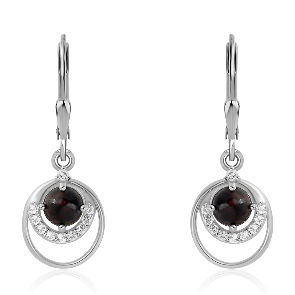 Silberohrringe mit mitternachtsschwarzem äthiopischen Opal aus Lega Dembi und weißem Topas 1 