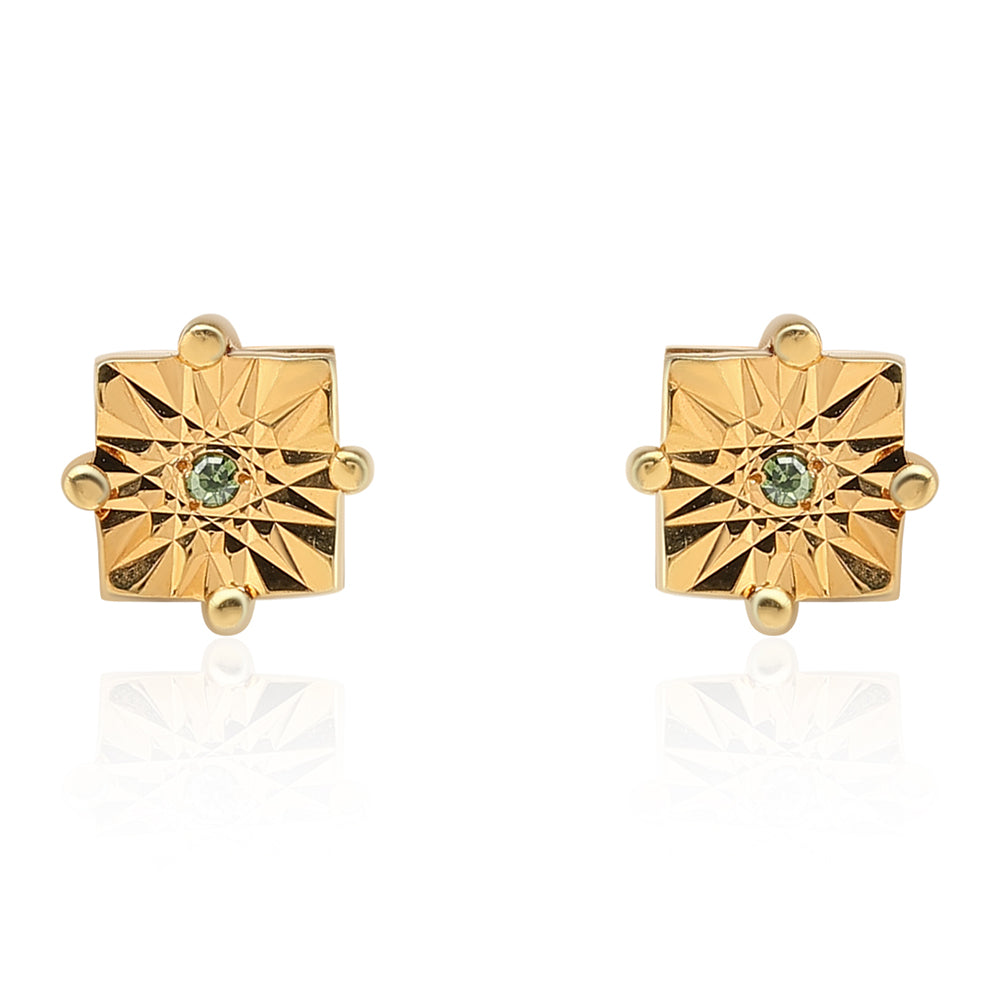 Goldplattierte Silberohrringe mit grünem Diamant 2 