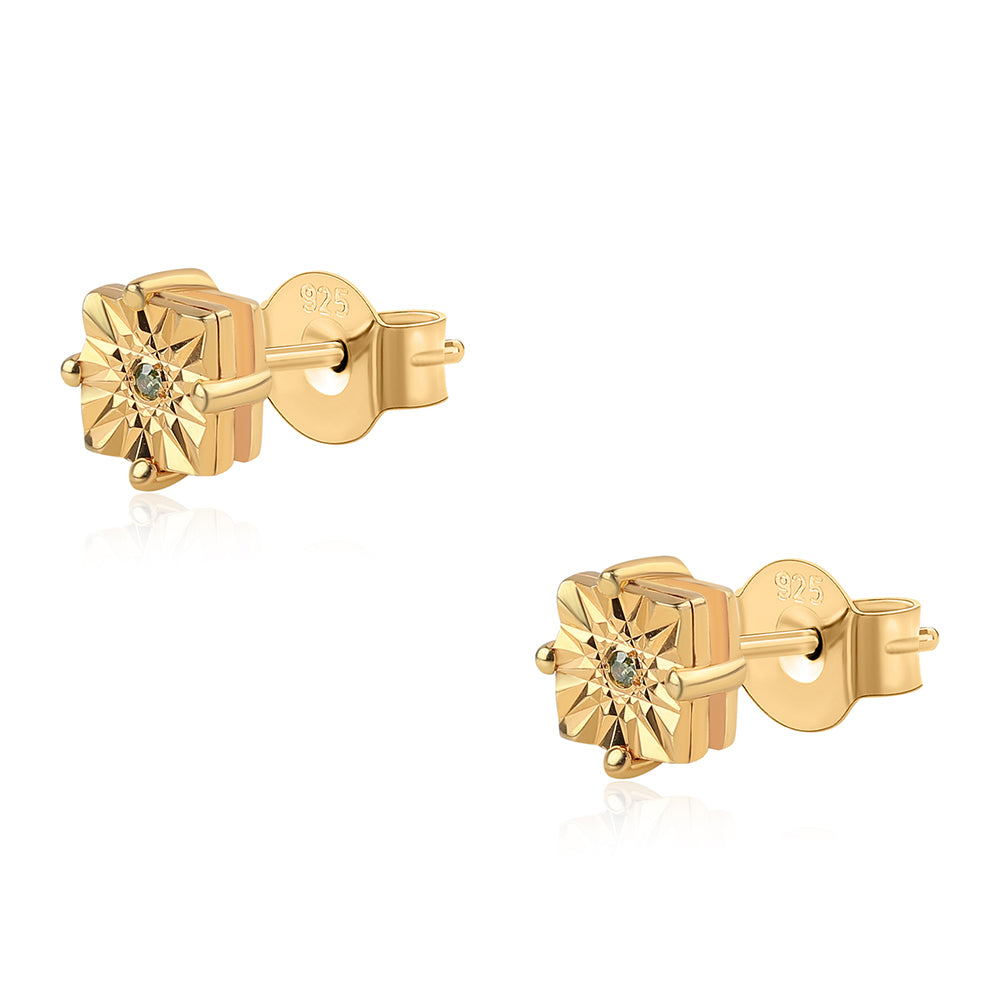 Goldplattierte Silberohrringe mit grünem Diamant 1 