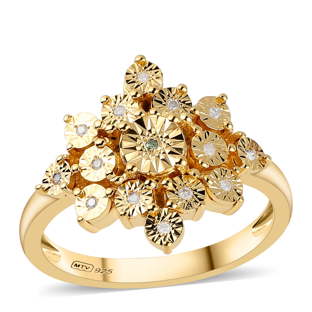 Goldplattierter Silberring mit grünem Diamant und weißem Diamant