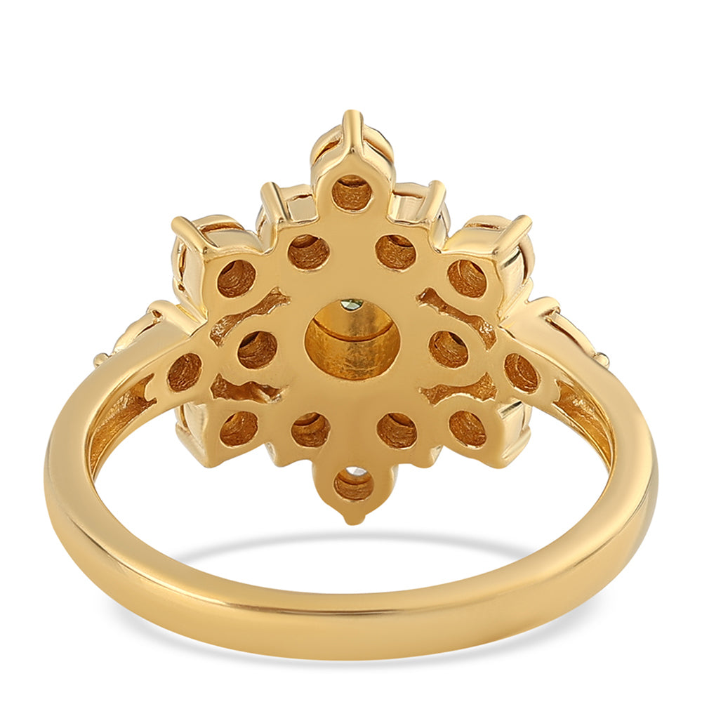 Goldplattierter Silberring mit grünem Diamant und weißem Diamant 3 