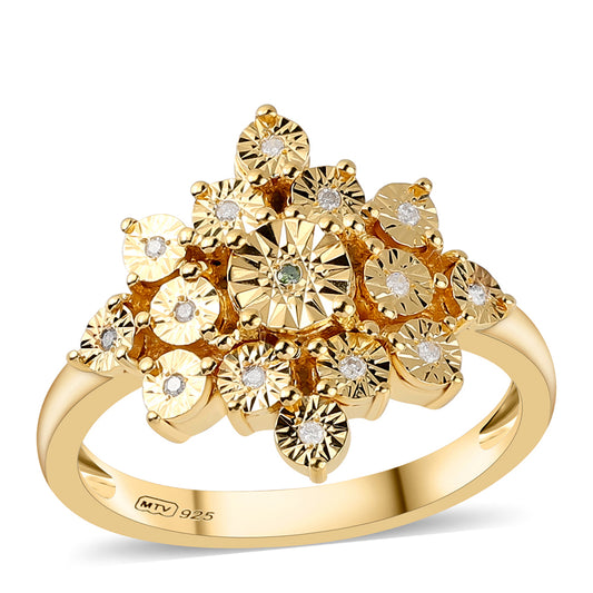 Goldplattierter Silberring mit grünem Diamant und weißem Diamant