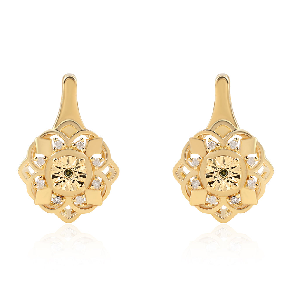 Goldplattierte Silberohrringe mit grünem Diamant und weißem Diamant 1 