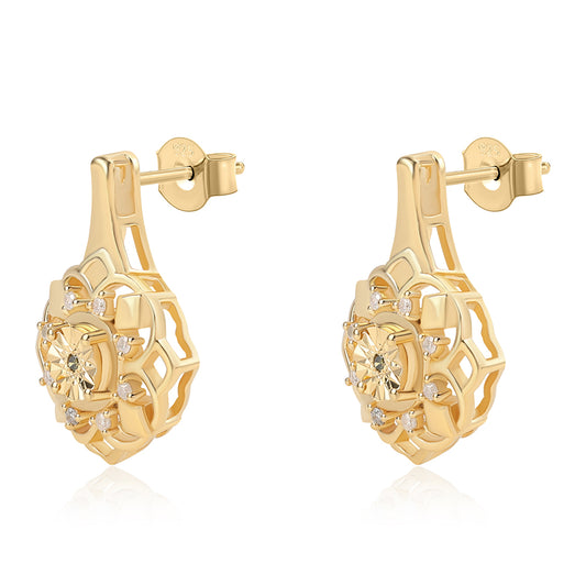 Goldplattierte Silberohrringe mit grünem Diamant und weißem Diamant