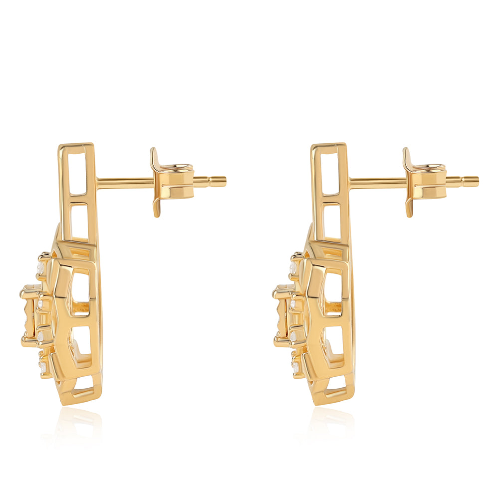 Goldplattierte Silberohrringe mit grünem Diamant und weißem Diamant 3 