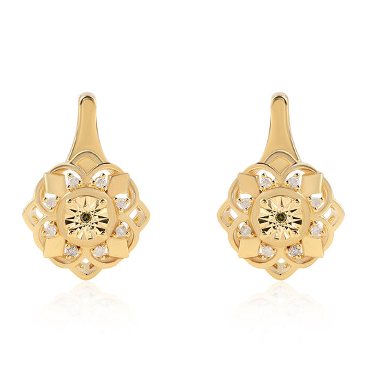 Goldplattierte Silberohrringe mit grünem Diamant und weißem Diamant