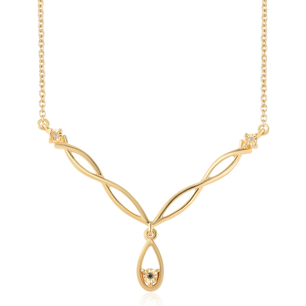 Goldplattierte Silberhalskette mit grünem Diamant und weißem Diamant 1 