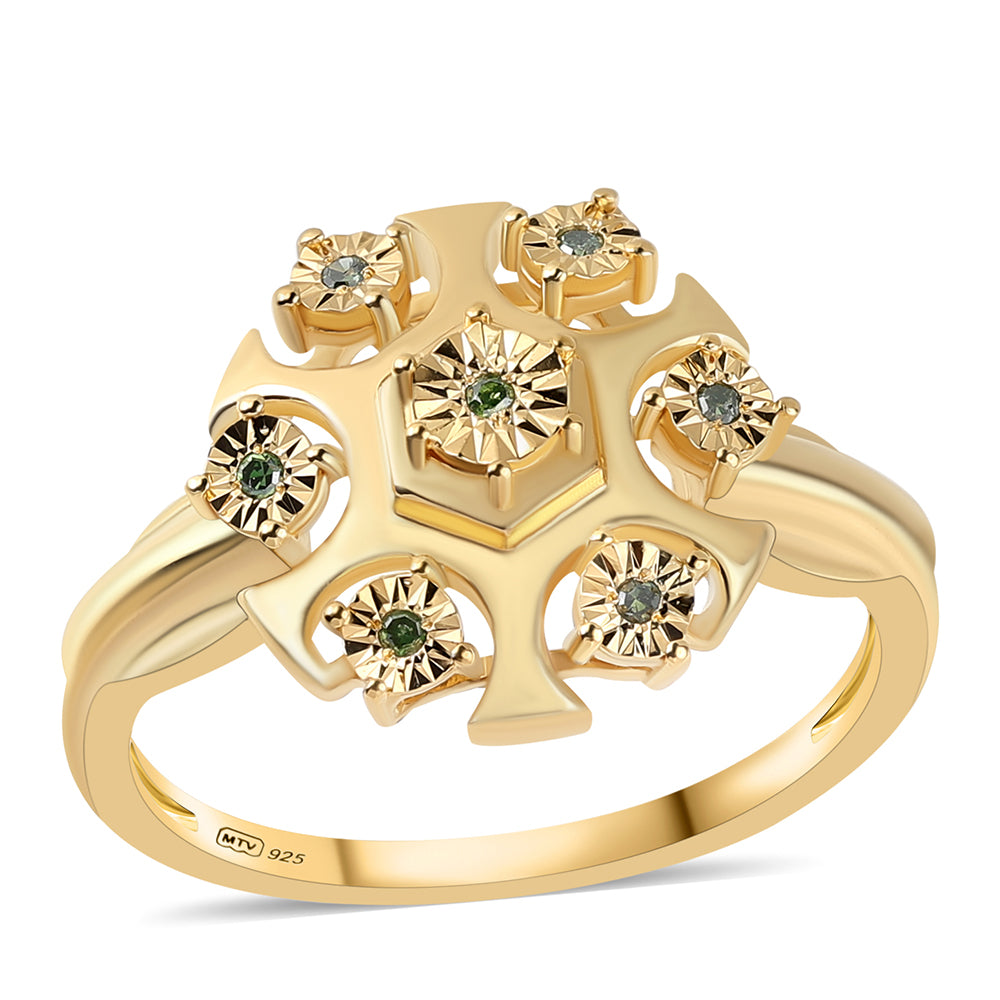 Goldplattierter Silberring mit grünem Diamant 1 