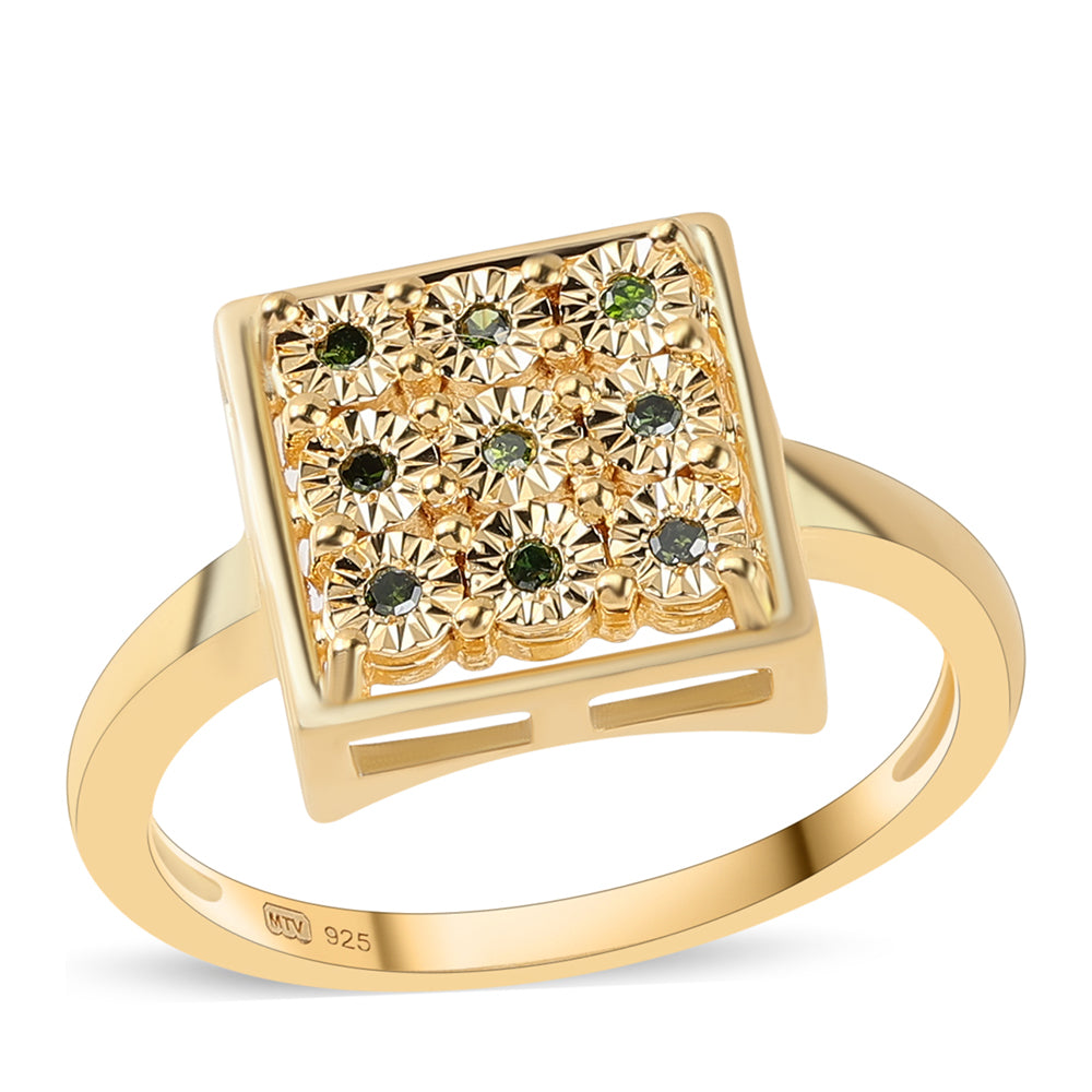 Goldplattierter Silberring mit grünem Diamant