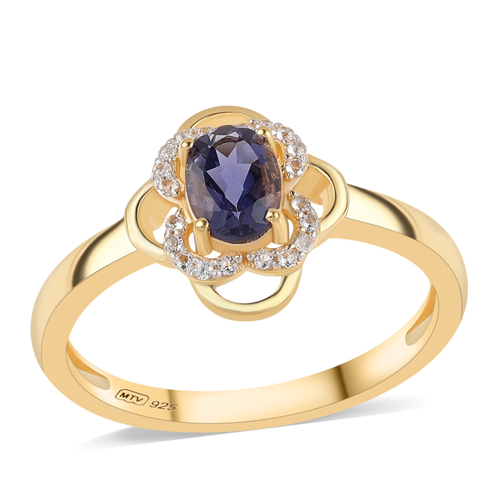 Goldplattierter Silberring mit Iolith und weißem Topas