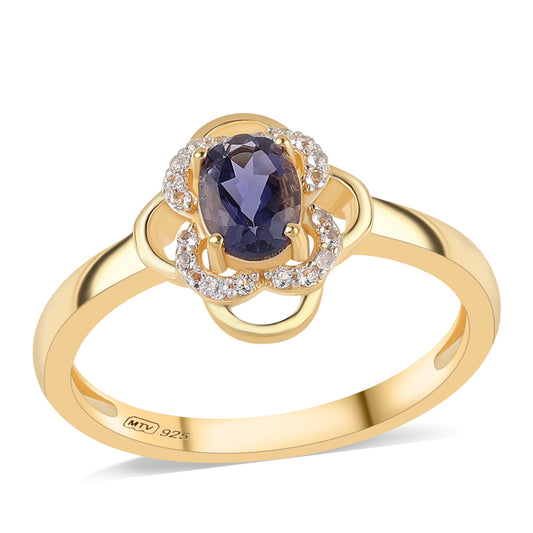 Goldplattierter Silberring mit Iolith und weißem Topas