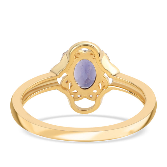 Goldplattierter Silberring mit Iolith und weißem Topas