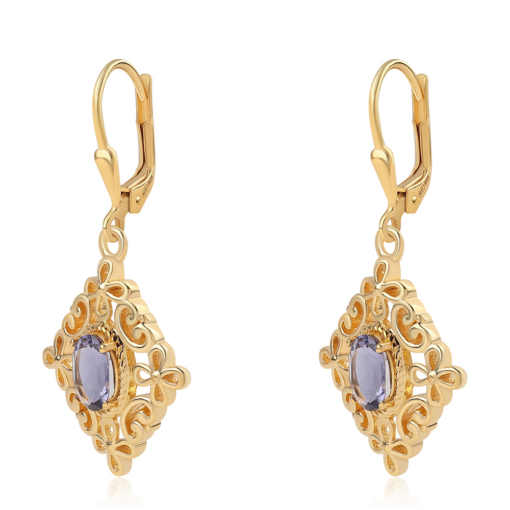 Goldplattierte Silberohrringe mit Iolith 3 