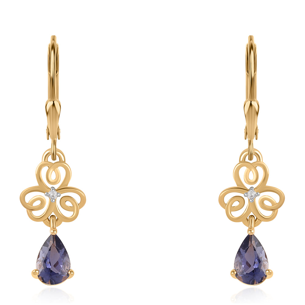 Goldplattierte Silberohrringe mit Iolith und weißem Topas