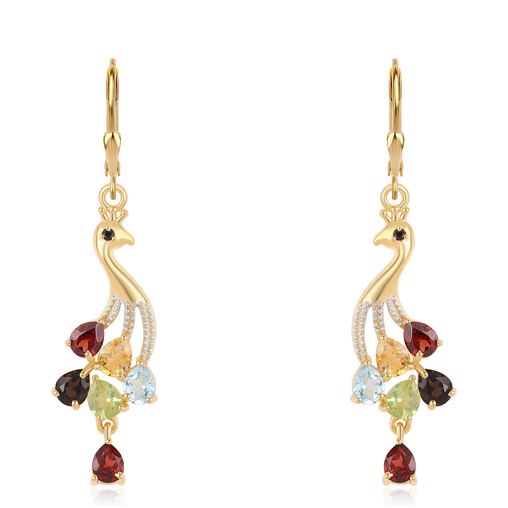 Goldplattierte Silberohrringe mit rotem Granat und Peridot