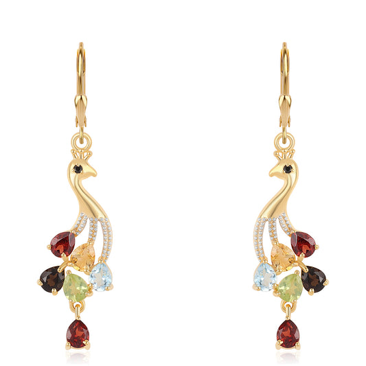 Goldplattierte Silberohrringe mit rotem Granat und Peridot