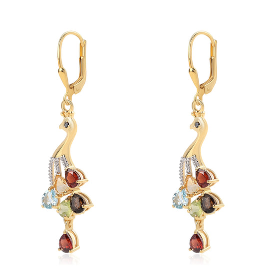 Goldplattierte Silberohrringe mit rotem Granat und Peridot