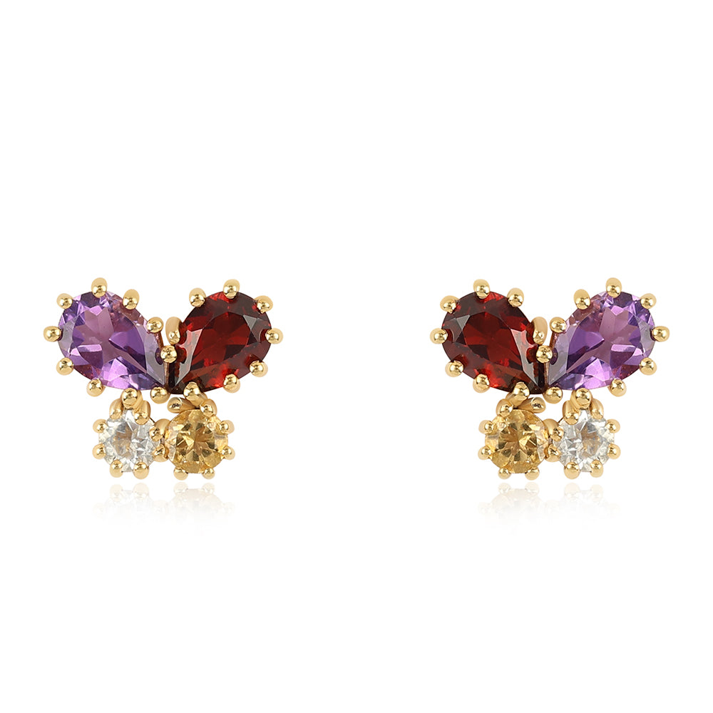 Goldplattierte Silberohrringe mit afrikanischem Amethyst und Zitrin 1 