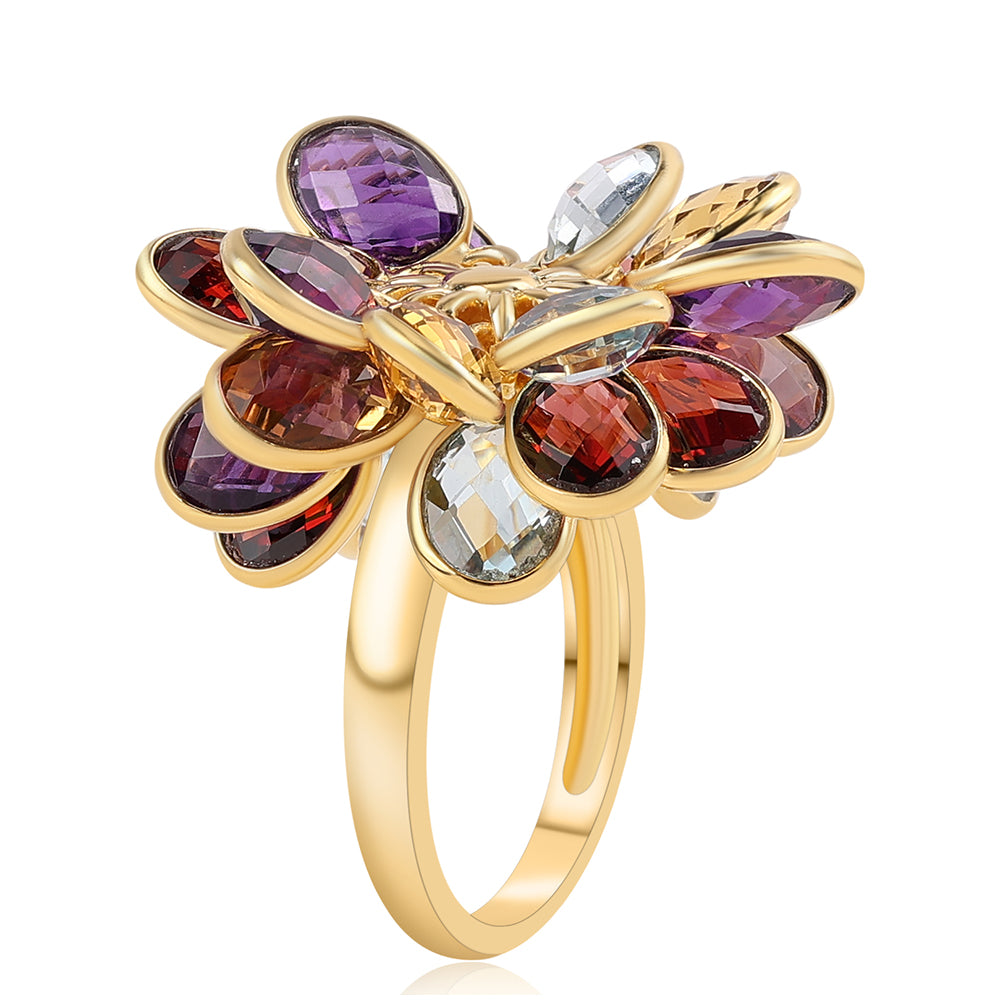 Goldplattierter Silberring mit afrikanischem Amethyst und Zitrin
