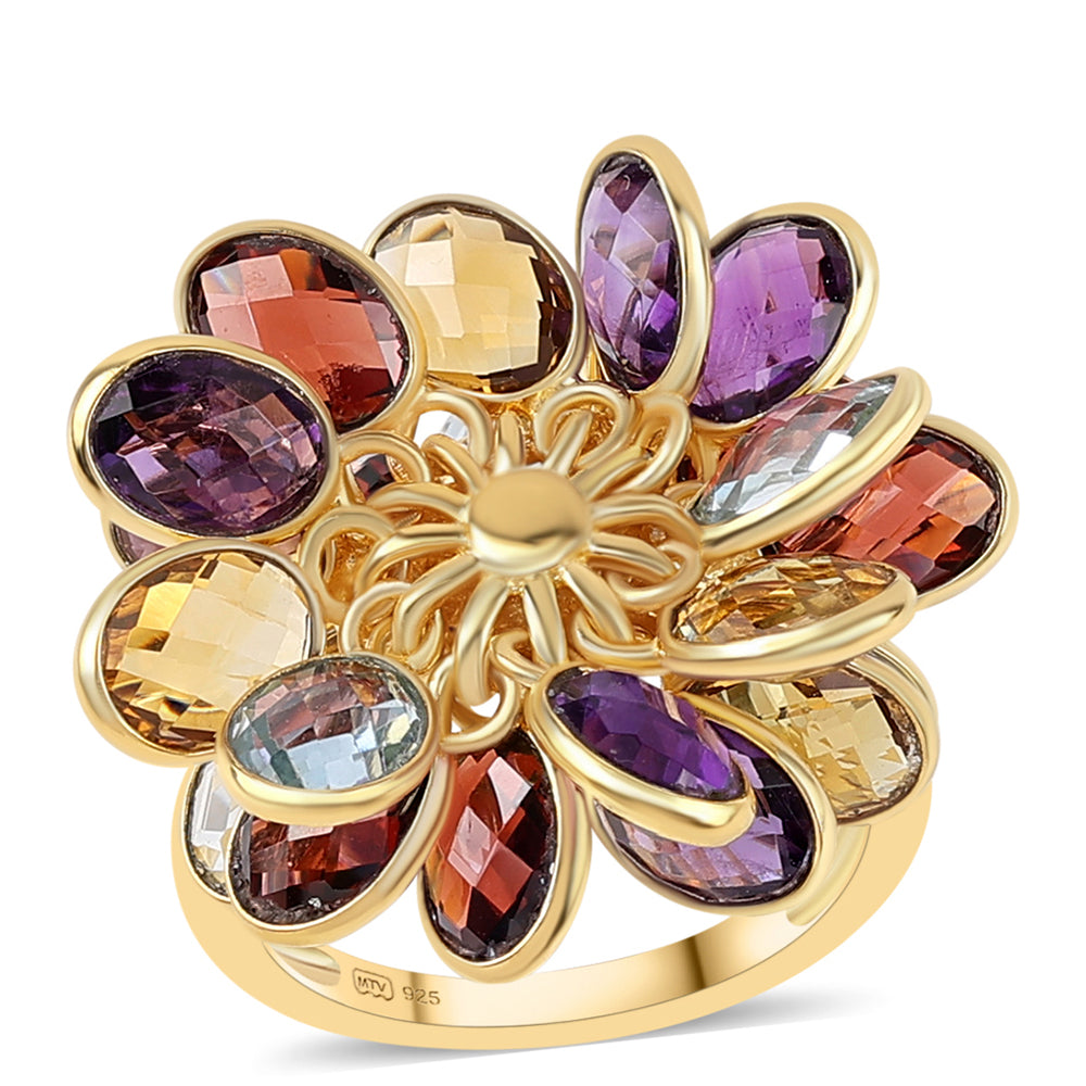 Goldplattierter Silberring mit afrikanischem Amethyst und Zitrin 2 