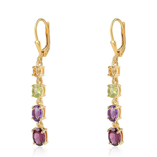 Goldplattierte Silberohrringe mit afrikanischem Amethyst und Peridot