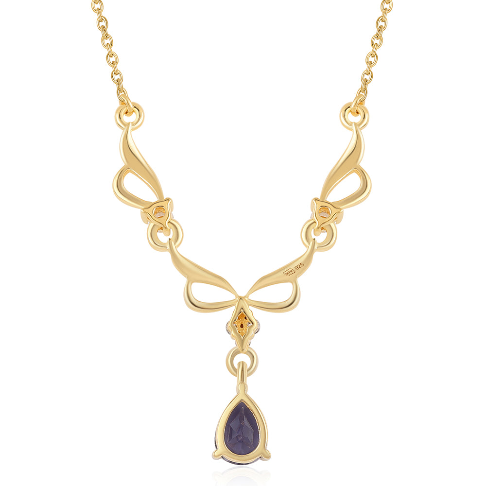 Goldplattierte Silberhalskette mit Iolith und weißem Topas 2 