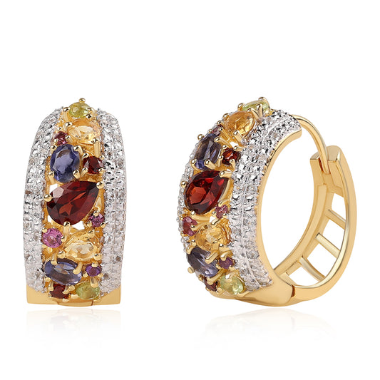 Goldplattierte Silberohrringe mit Rhodolith Granat und Peridot