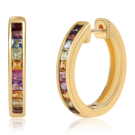 Goldplattierte Silberohrringe mit afrikanischem Amethyst und Peridot
