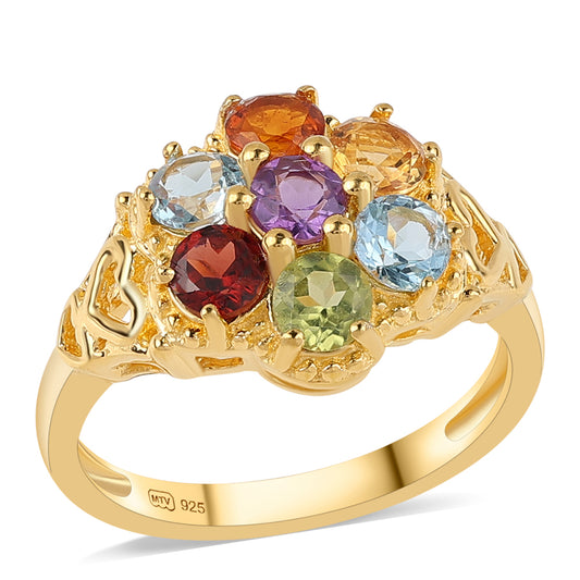 Goldplattierter Silberring mit rotem Granat und Zitrin