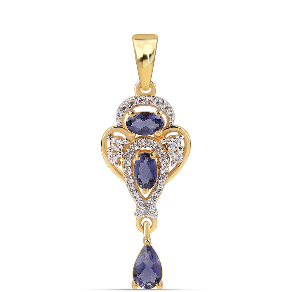 Goldplattierter Silberanhänger mit Iolith und weißem Topas 1 