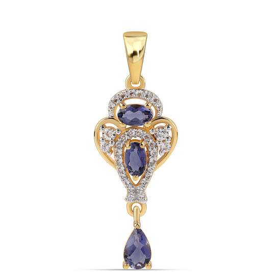 Goldplattierter Silberanhänger mit Iolith und weißem Topas