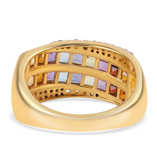 Goldplattierter Silberring mit afrikanischem Amethyst und rotem Granat