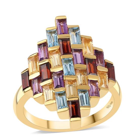 Goldplattierter Silberring mit afrikanischem Amethyst und Zitrin