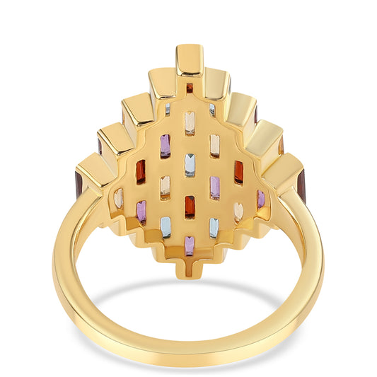 Goldplattierter Silberring mit afrikanischem Amethyst und Zitrin