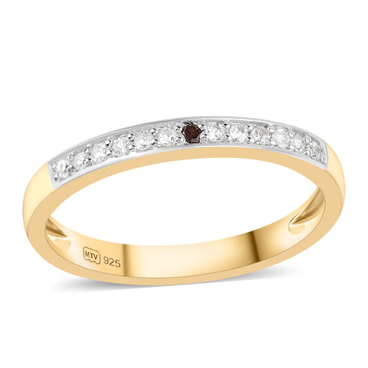 Goldplattierter Silberring mit rotem Diamant und weißem Topas
