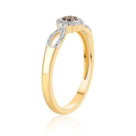 Goldplattierter Silberring mit rotem Diamant und weißem Diamant