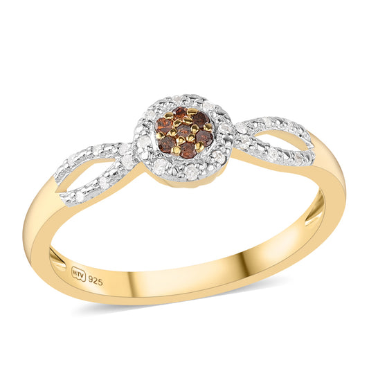 Goldplattierter Silberring mit rotem Diamant und weißem Diamant