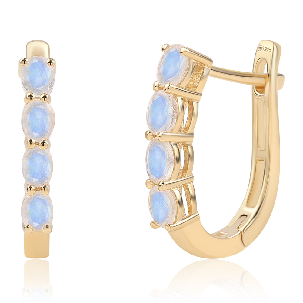 Goldplattierte Silberohrringe mit Regenbogenmondstein - Klasse AA