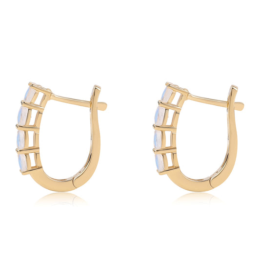 Goldplattierte Silberohrringe mit Regenbogenmondstein - Klasse AA