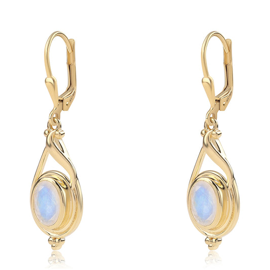 Goldplattierte Silberohrringe mit Regenbogenmondstein - Klasse AA
