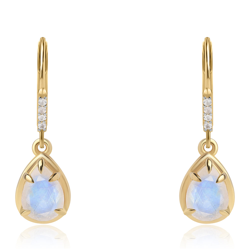 Goldplattierte Silberohrringe mit Regenbogenmondstein - Klasse AA und weißem Topas 2 