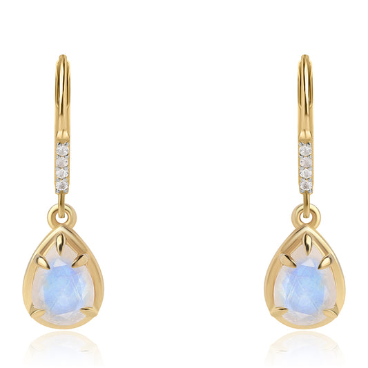 Goldplattierte Silberohrringe mit Regenbogenmondstein - Klasse AA und weißem Topas