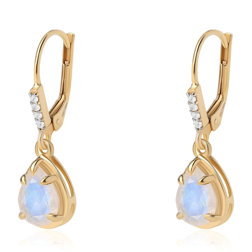 Goldplattierte Silberohrringe mit Regenbogenmondstein - Klasse AA und weißem Topas 1 