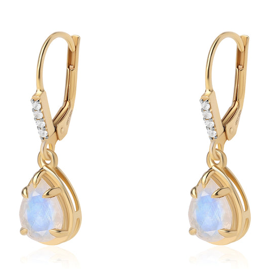 Goldplattierte Silberohrringe mit Regenbogenmondstein - Klasse AA und weißem Topas