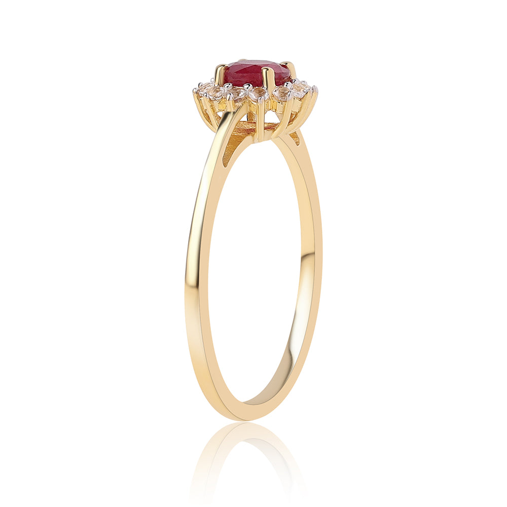 Goldplattierter Silberring mit Rubin aus Mosambik und weißem Topas 3 