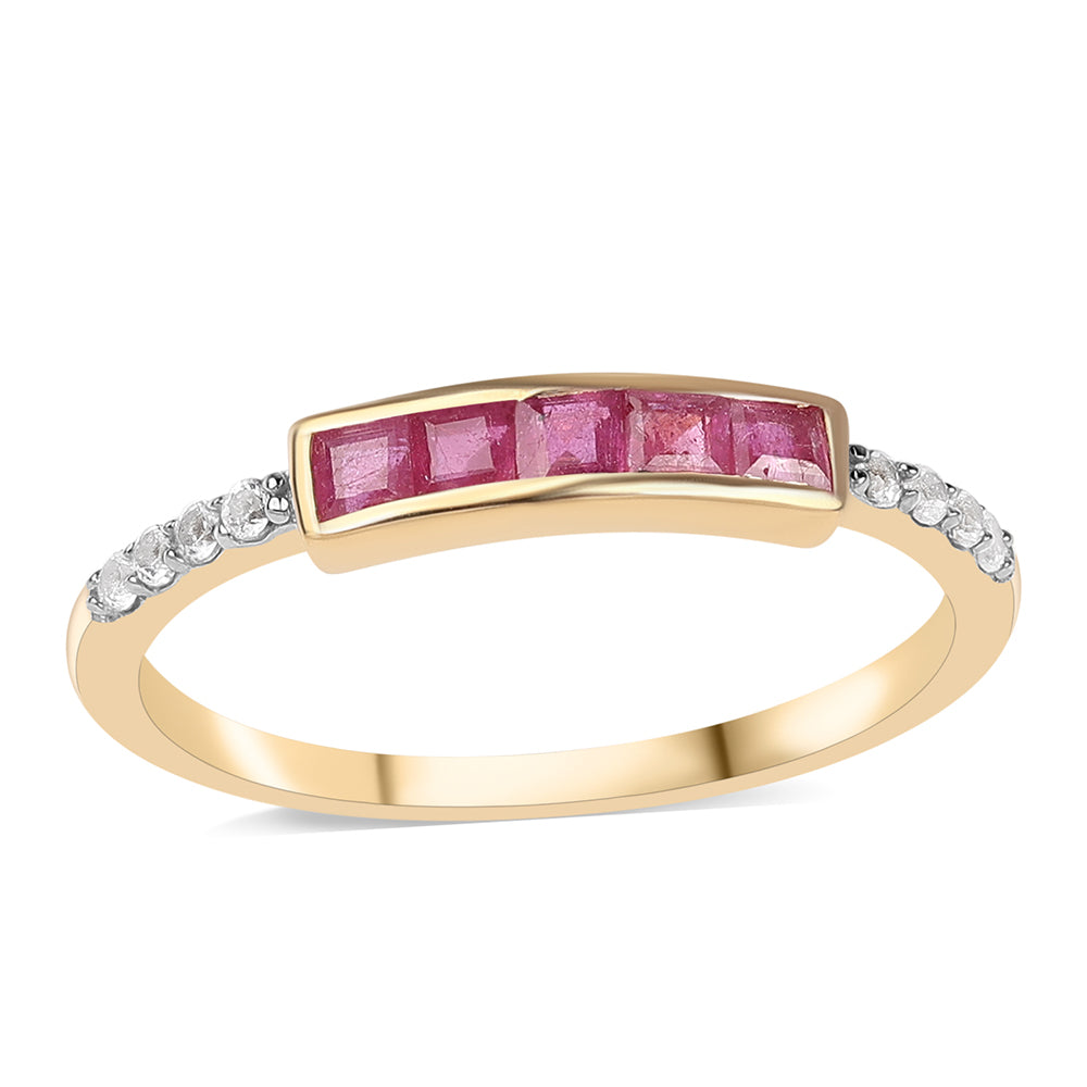 Goldplattierter Silberring mit Rubin aus Mosambik und weißem Topas 1 