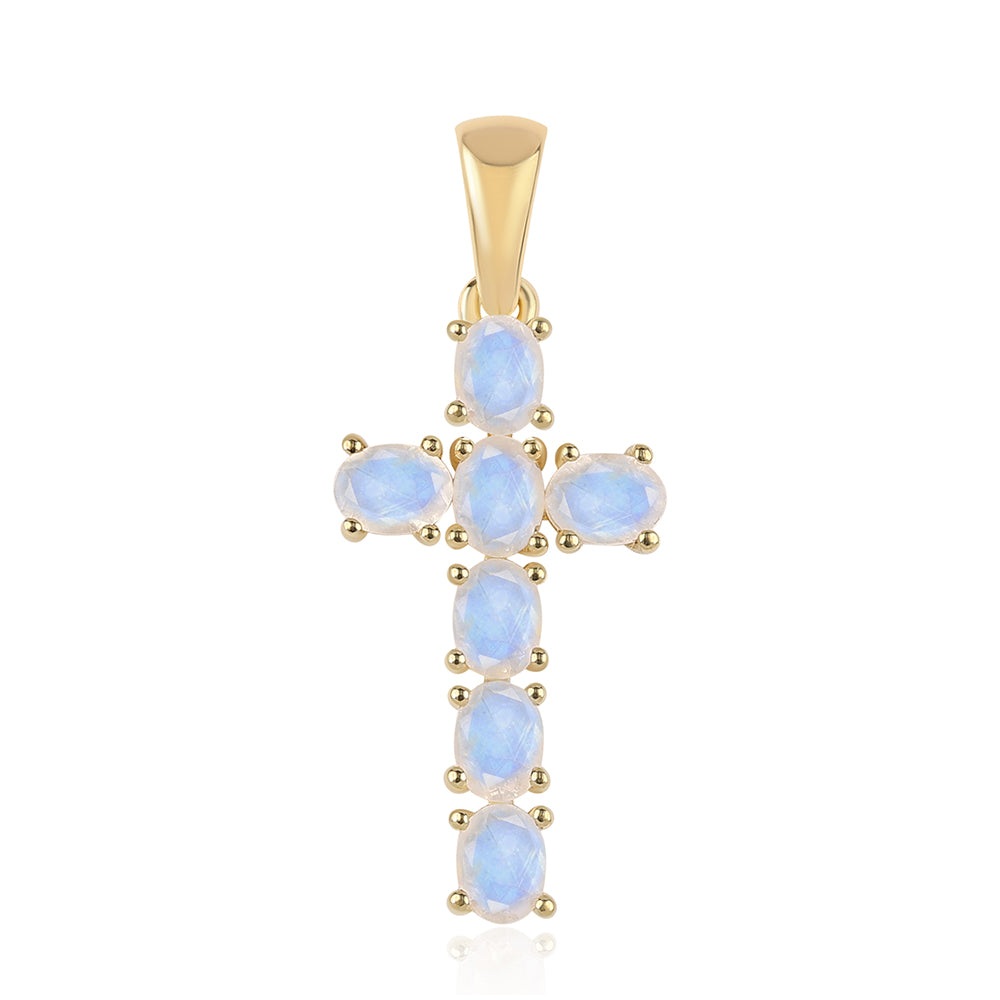 Goldplattierter Silberanhänger mit Regenbogenmondstein - Klasse AA 1 